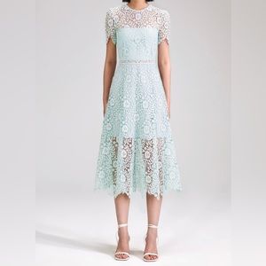 SELF-PORTRAIT Blue Rose Lace Midi Dress